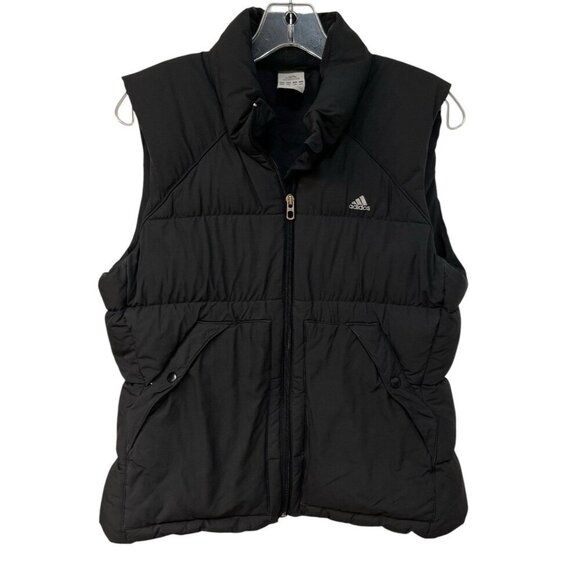 ADIDAS Down Filled Vest Black Waterproof Full Zip Medium 3-Stripes Insulated - Picture 1 of 8